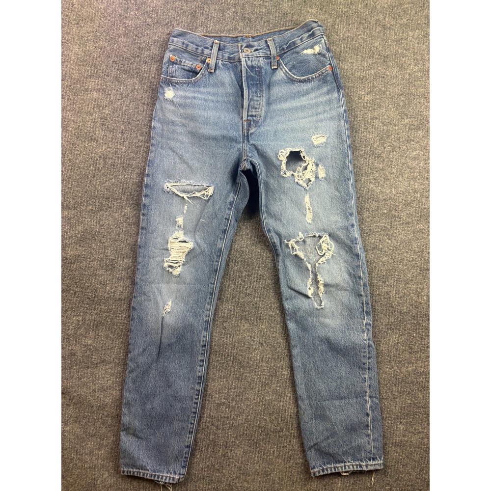 Levi's 501 Original Fit Jeans Womens 26 Blue Distressed High Rise Button Fly